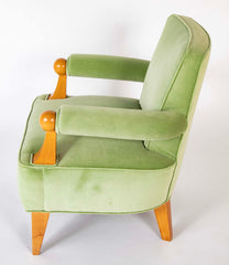 Pair of French Blond Wood Upholstered Armchairs