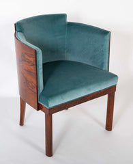 A French Barrel Shape "Gondola" Armchair in Wood Veneer