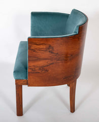 A French Barrel Shape "Gondola" Armchair in Wood Veneer
