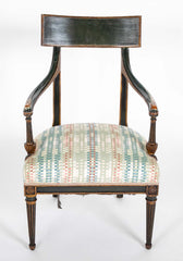 French Early 19th Century Gilt and Green Painted Directoire Armchair