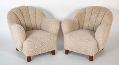 Pair of Danish Sheepskin Chairs in the Manner of Fritz Hansen