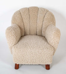 Pair of Danish Sheepskin Chairs in the Manner of Fritz Hansen