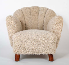 Pair of Danish Sheepskin Chairs in the Manner of Fritz Hansen