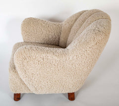 Pair of Danish Sheepskin Chairs in the Manner of Fritz Hansen