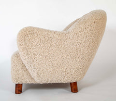 Pair of Danish Sheepskin Chairs in the Manner of Fritz Hansen