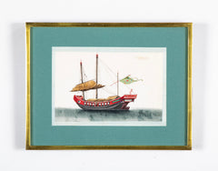 Set of 12 Gouaches of Chinese Junks and Other Vessels by Youqua