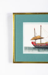 Set of 12 Gouaches of Chinese Junks and Other Vessels by Youqua