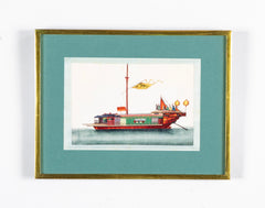 Set of 12 Gouaches of Chinese Junks and Other Vessels by Youqua