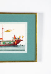 Set of 12 Gouaches of Chinese Junks and Other Vessels by Youqua