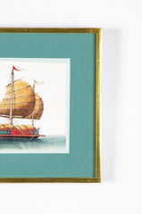 Set of 12 Gouaches of Chinese Junks and Other Vessels by Youqua