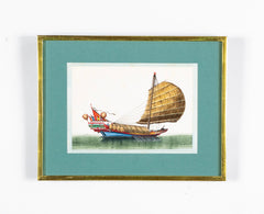 Set of 12 Gouaches of Chinese Junks and Other Vessels by Youqua