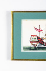 Set of 12 Gouaches of Chinese Junks and Other Vessels by Youqua