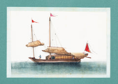 Set of 12 Gouaches of Chinese Junks and Other Vessels by Youqua