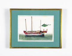 Set of 12 Gouaches of Chinese Junks and Other Vessels by Youqua