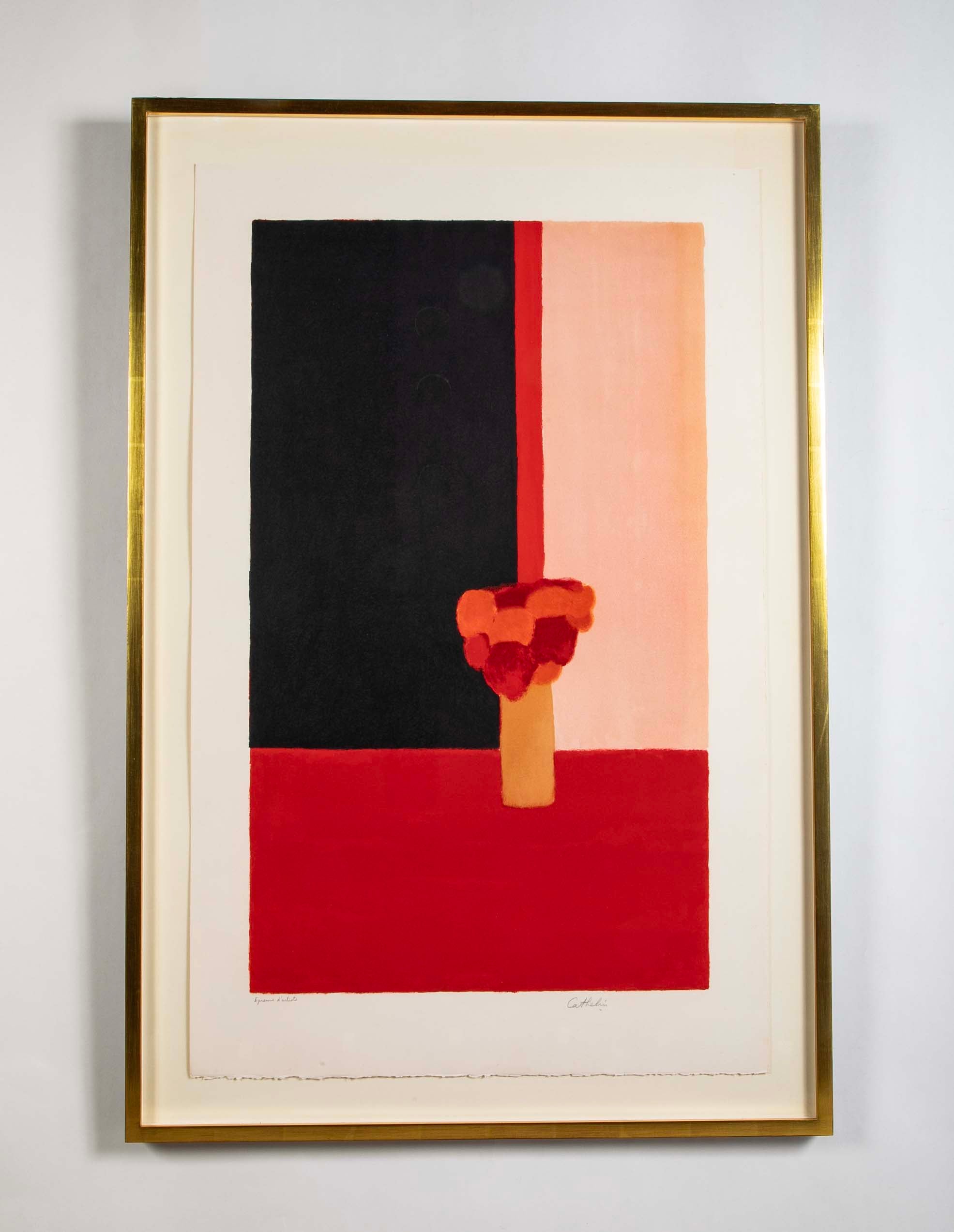 "Tokonoma, Rouge et Noir" Lithograph in Colors by Bernard Cathelin