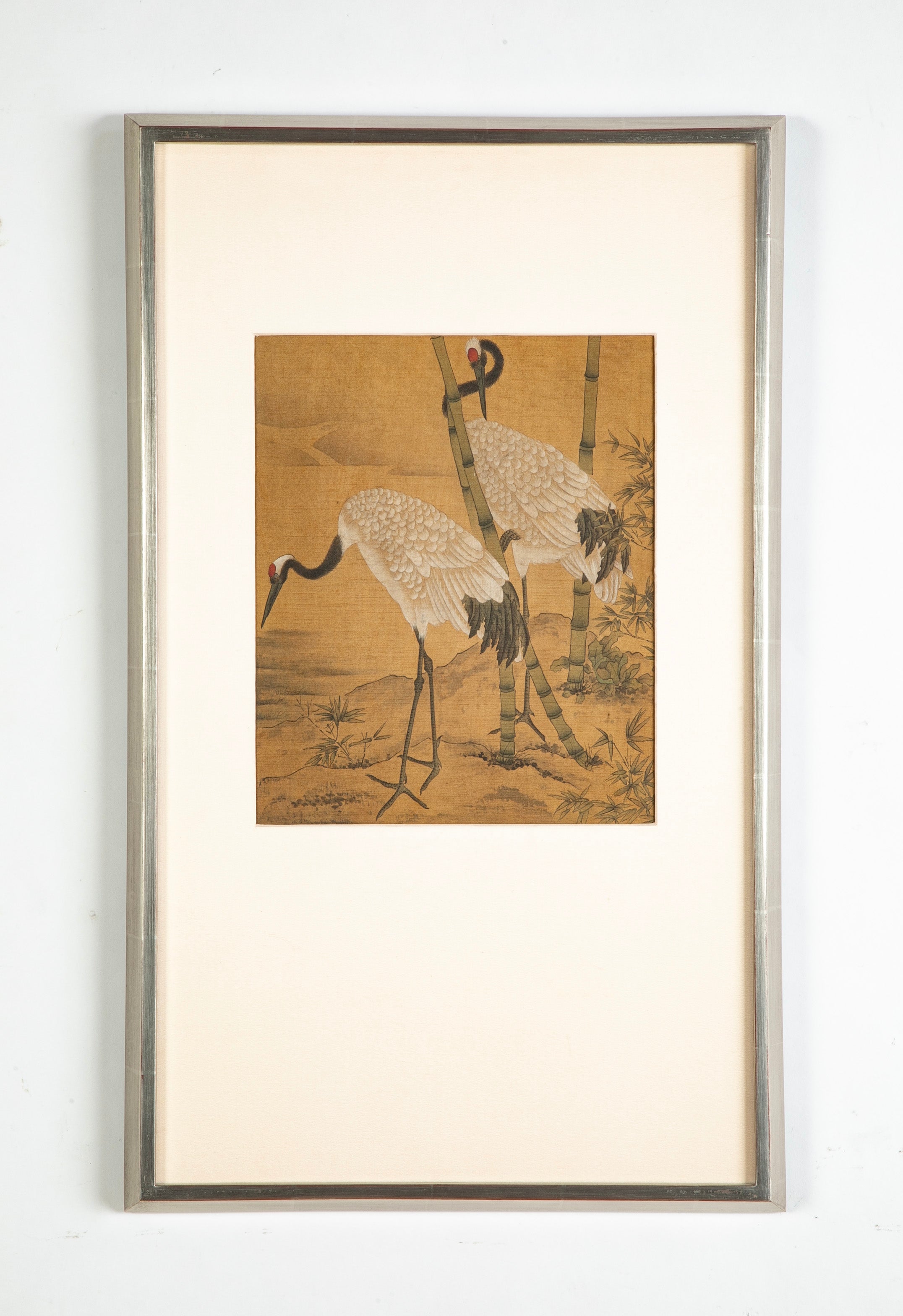19th Century Chinese Painting on Silk of Cranes