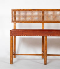 Henry Frankel Oak Bench with Caned Back & Leather Seat