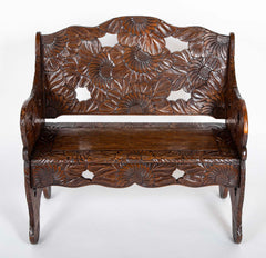 Detailed Flower Carved Beech Wood Bench for Liberty of London