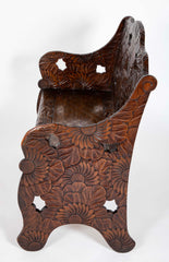 Detailed Flower Carved Beech Wood Bench for Liberty of London