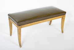 20th Century Directoire Style Carved Wood Bench with Leather Seat