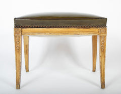 A French Directoire Style Carved Wood Bench with Leather Seat