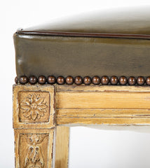 A French Directoire Style Carved Wood Bench with Leather Seat