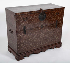 Chestnut Korean Palace Blanket Chest with Brass & Abalone Inlay