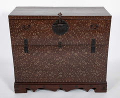 Chestnut Korean Palace Blanket Chest with Brass & Abalone Inlay