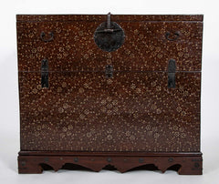 Chestnut Korean Palace Blanket Chest with Brass & Abalone Inlay
