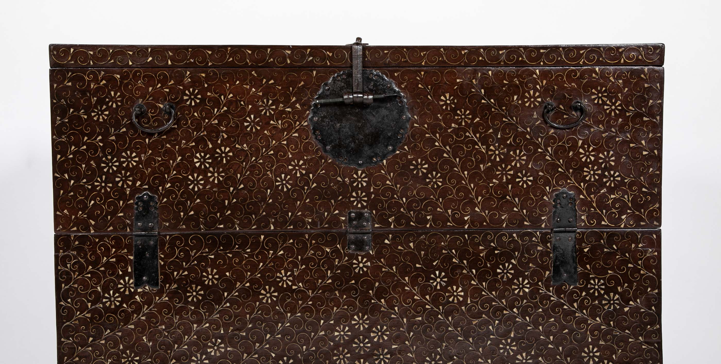 Chestnut Korean Palace Blanket Chest with Brass & Abalone Inlay