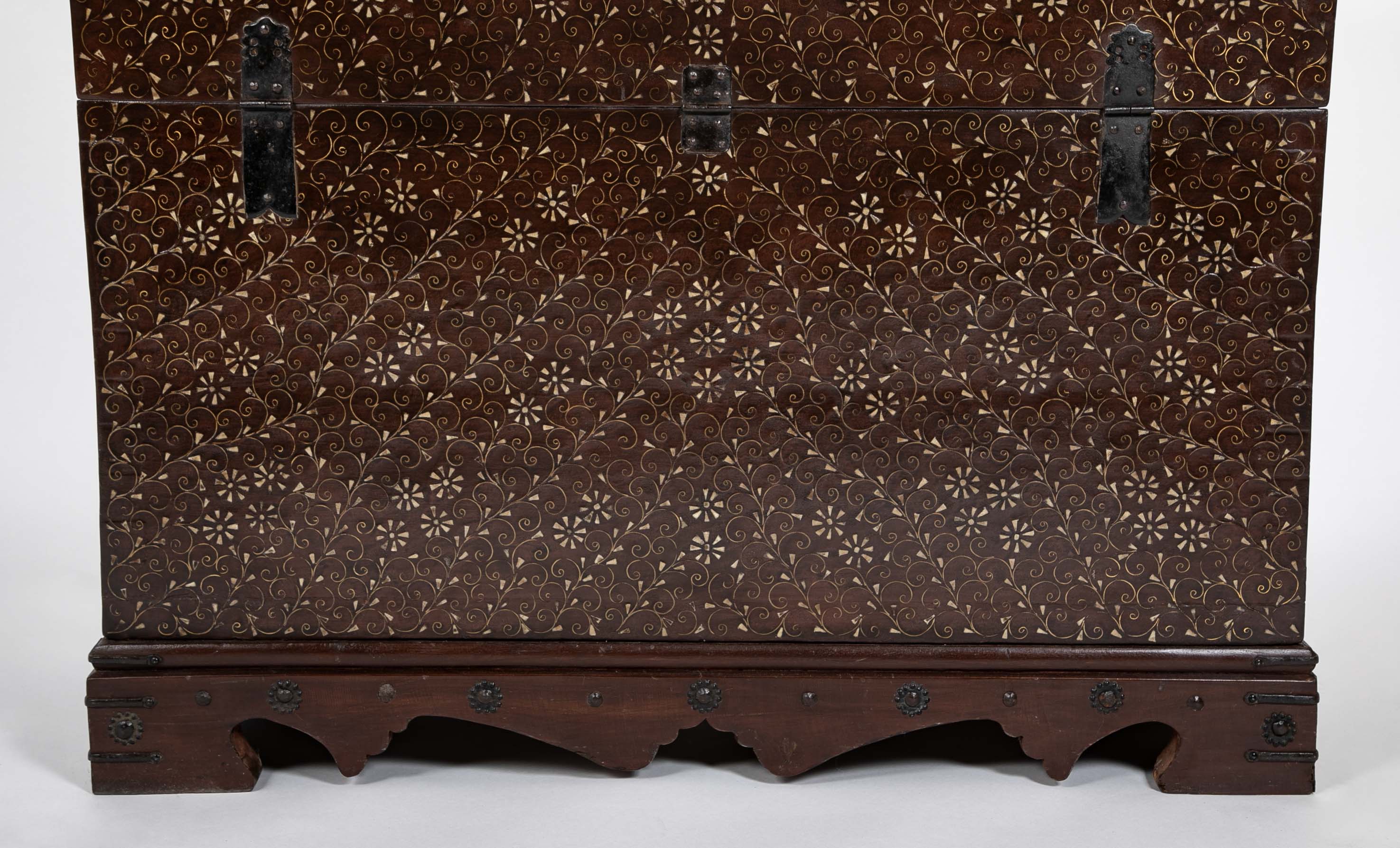 Chestnut Korean Palace Blanket Chest with Brass & Abalone Inlay