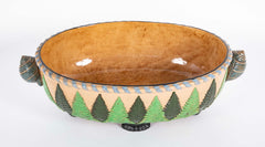 Majolica Slip Glazed Oval Jardiniere With 4 Scrolled Feet And Applied Shell Handles With Green Ferns