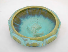10 Sided Fulper Pottery Bowl With Pale Blue Over Lime Green Glaze