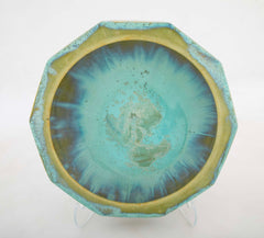 10 Sided Fulper Pottery Bowl With Pale Blue Over Lime Green Glaze