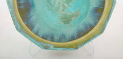 10 Sided Fulper Pottery Bowl With Pale Blue Over Lime Green Glaze
