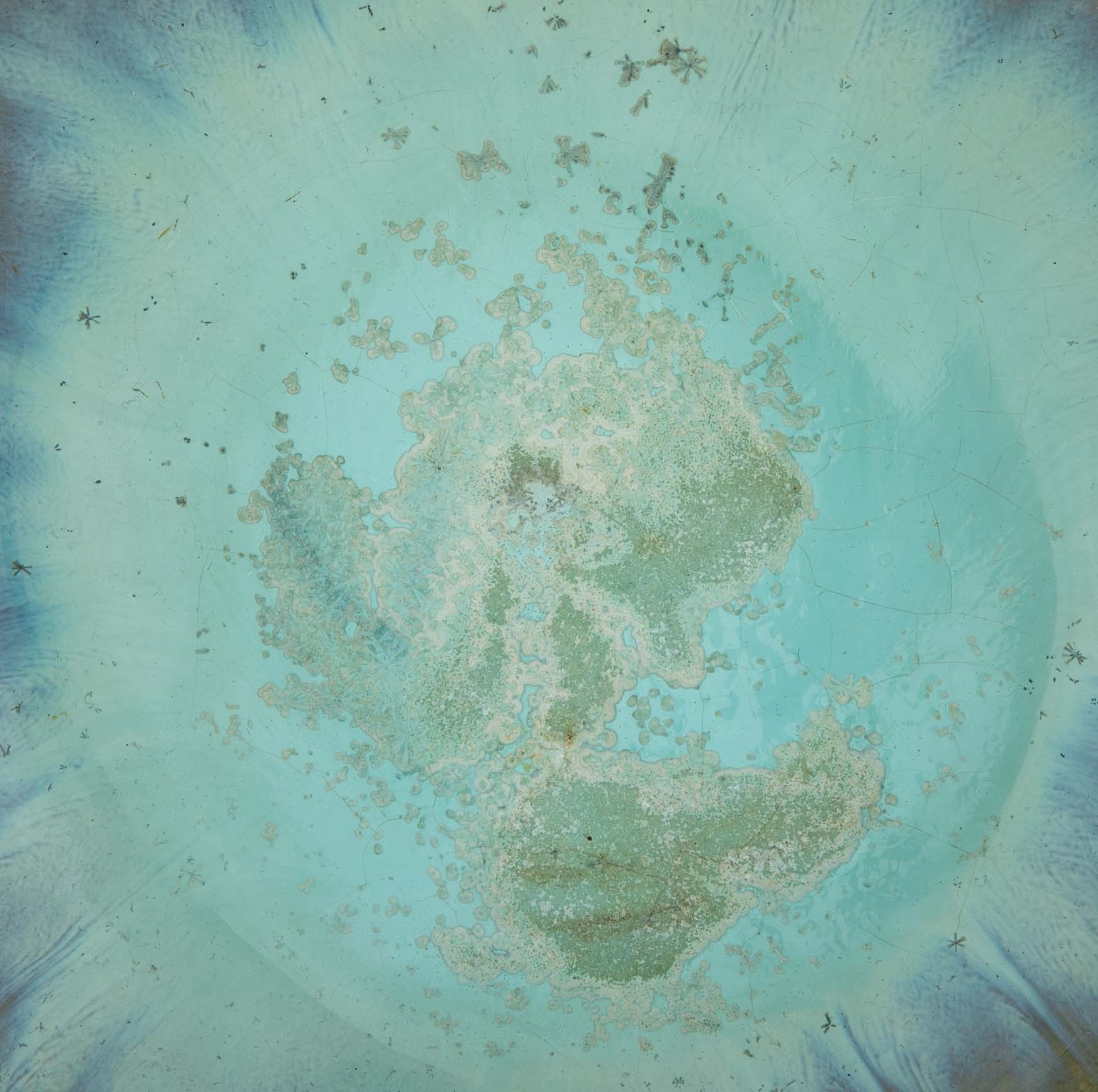 10 Sided Fulper Pottery Bowl With Pale Blue Over Lime Green Glaze