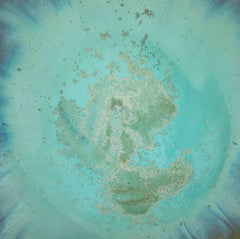 10 Sided Fulper Pottery Bowl With Pale Blue Over Lime Green Glaze