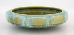 10 Sided Fulper Pottery Bowl With Pale Blue Over Lime Green Glaze
