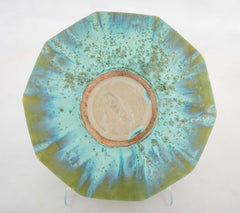 10 Sided Fulper Pottery Bowl With Pale Blue Over Lime Green Glaze