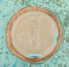 10 Sided Fulper Pottery Bowl With Pale Blue Over Lime Green Glaze