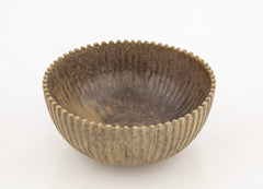 Arne Bang Greenish Glazed Fluted Round Bowl in Stoneware