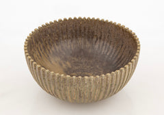 Arne Bang Greenish Glazed Fluted Round Bowl in Stoneware