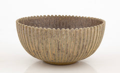 Arne Bang Greenish Glazed Fluted Round Bowl in Stoneware