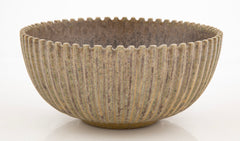 Arne Bang Greenish Glazed Fluted Round Bowl in Stoneware