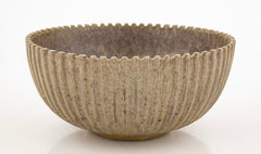 Arne Bang Greenish Glazed Fluted Round Bowl in Stoneware