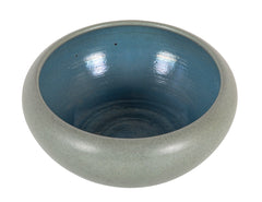 Gray Wide Bowl with Blue Interior by Marblehead Pottery