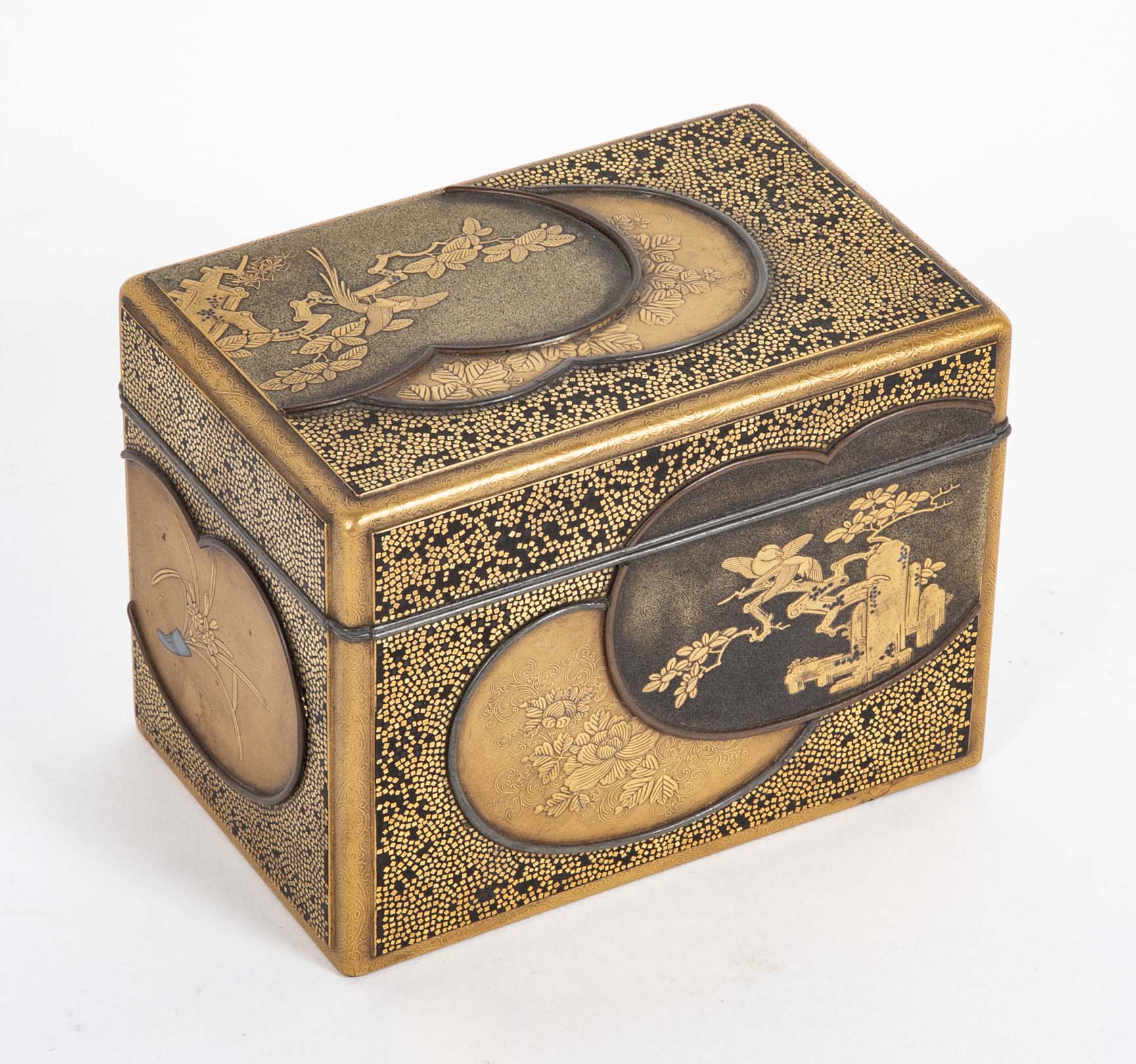 Rectangular Gold and Black Laquer Box with Top