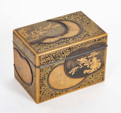 Rectangular Gold and Black Laquer Box with Top