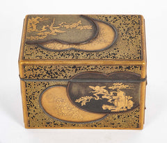 Rectangular Gold and Black Laquer Box with Top