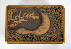 Rectangular Gold and Black Laquer Box with Top